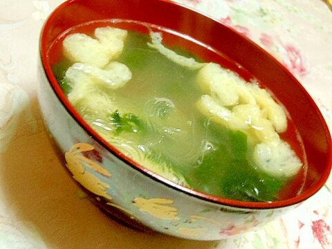 ダシダで作ろ❤ワカメと油揚げと春雨の生姜スープ❤